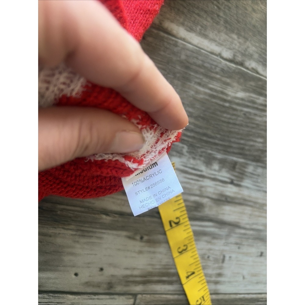 Poof Juniors Women's Long Sleeve Bow Print Sweater Sz Medium Red Cropped Croquet - Picture 6 of 7